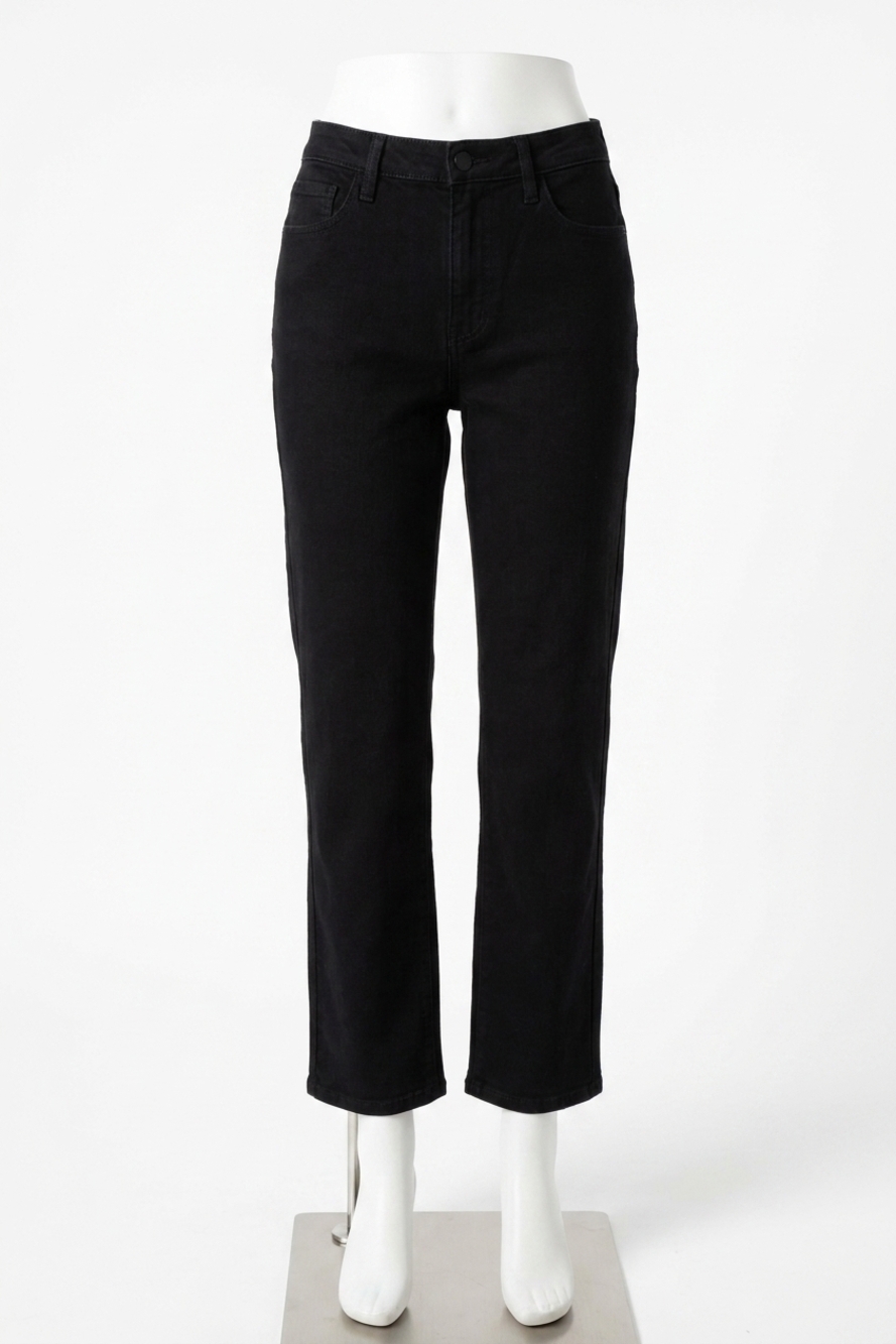 NEW RISEN tummy control high rise cropped straight jeans in black